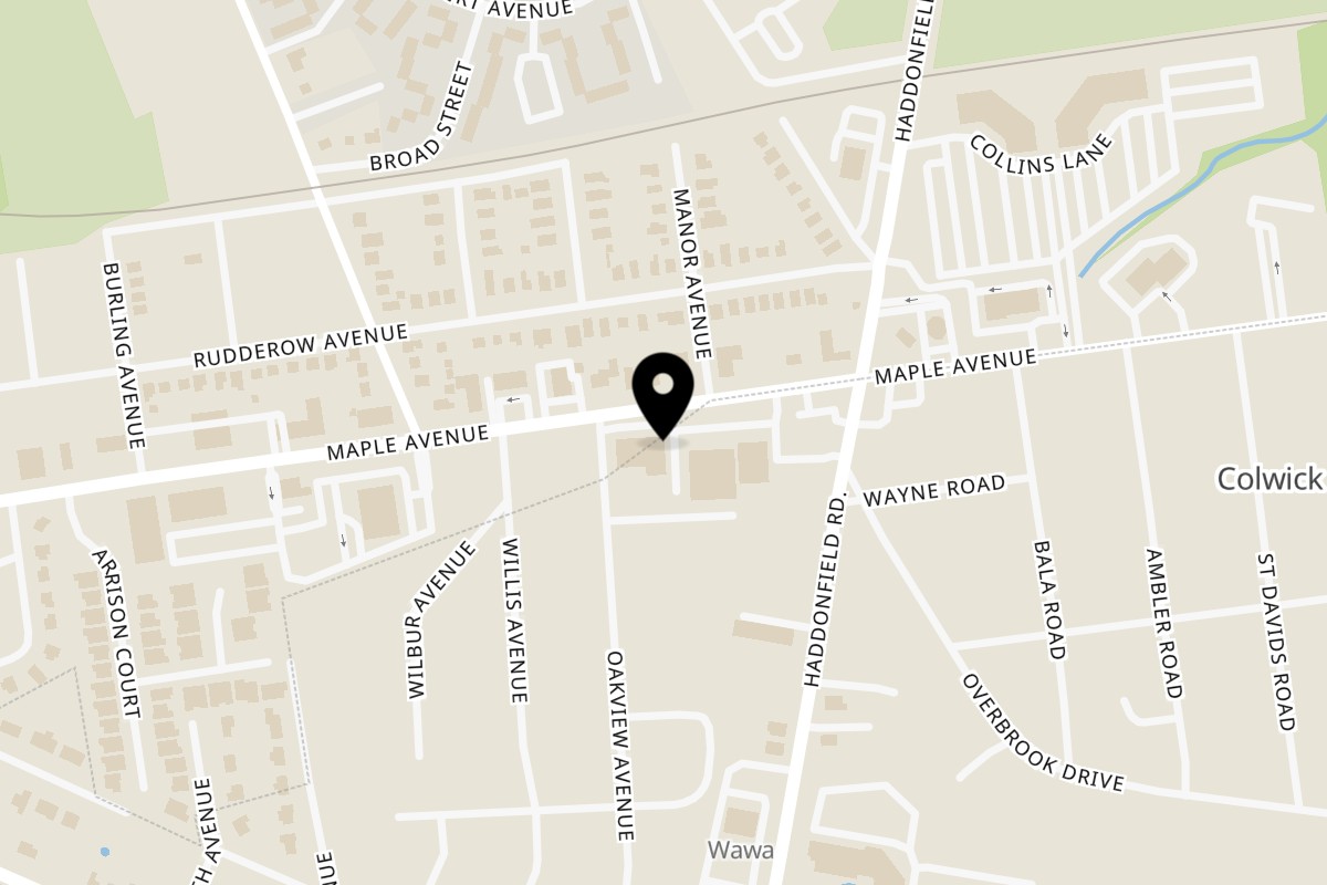 Map showing the location of Tortilla Press Cantina on 7716 Maple Avenue in Merchantville
